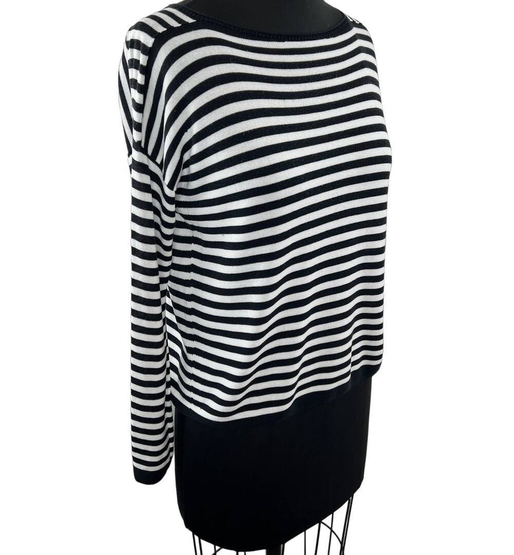 EILEEN FISHER Black White Stripe Bateau Neck Tencel Pullover Sweater Petite S